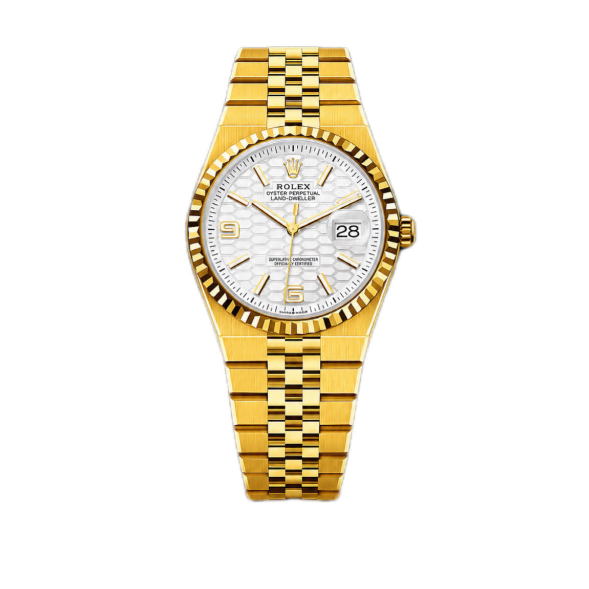 Oyster Perpetual Land-
Dweller with a white hexagonal pattern dial GOLD