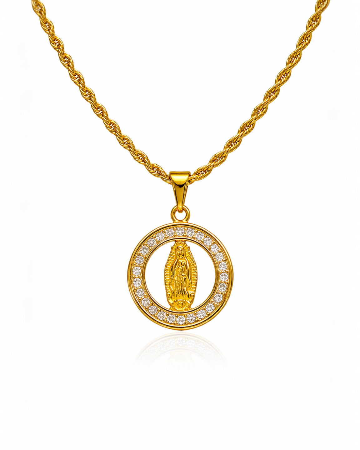 VIRGEN CELESTIAL DIAMOND GOLD | CADENA + DIJE Acero 316L Inoxidable
