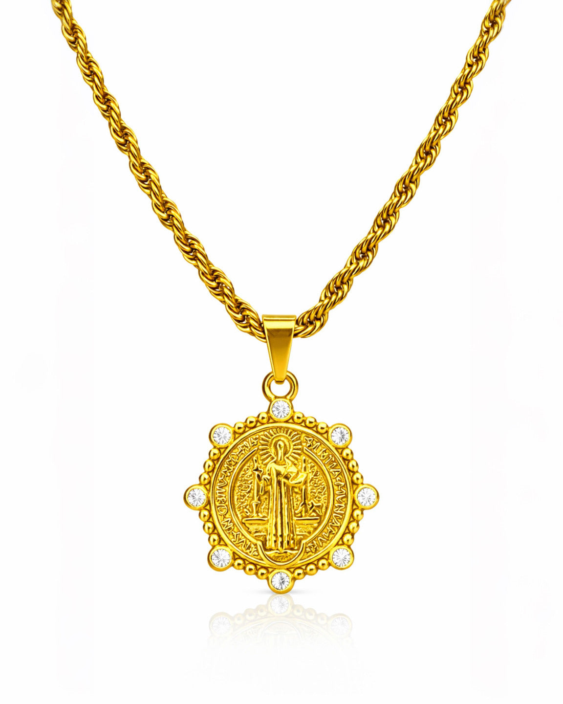 MEDALLA SAGRADA ORNAMENTAL ROYAL GOLD | CADENA + DIJE Acero 316L Inoxidable