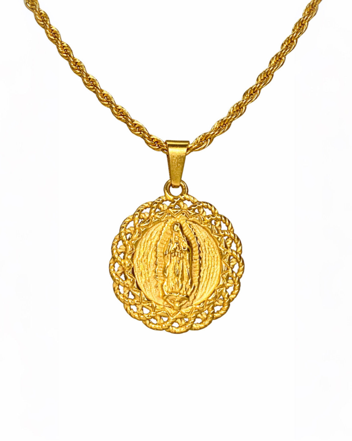 MEDALLA VIRGEN AUREA GOLD | CADENA + DIJE Acero 316L Inoxidable