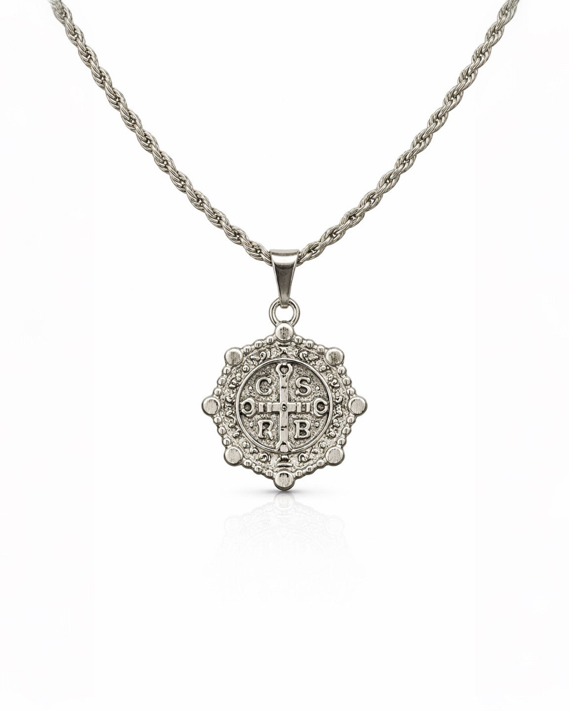 MEDALLA SAGRADA ORNAMENTAL ROYAL SILVER | CADENA + DIJE Acero 316L Inoxidable