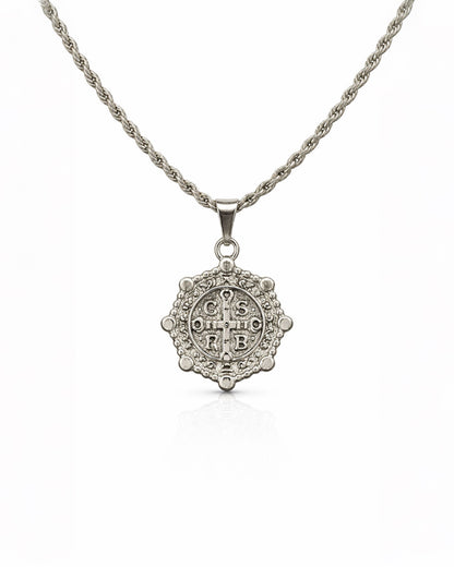 MEDALLA SAGRADA ORNAMENTAL ROYAL SILVER | CADENA + DIJE Acero 316L Inoxidable