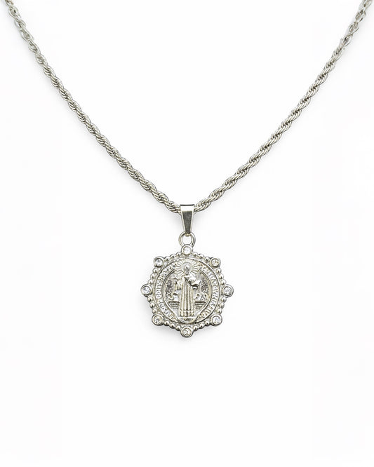 MEDALLA SAGRADA ORNAMENTAL ROYAL SILVER | CADENA + DIJE Acero 316L Inoxidable