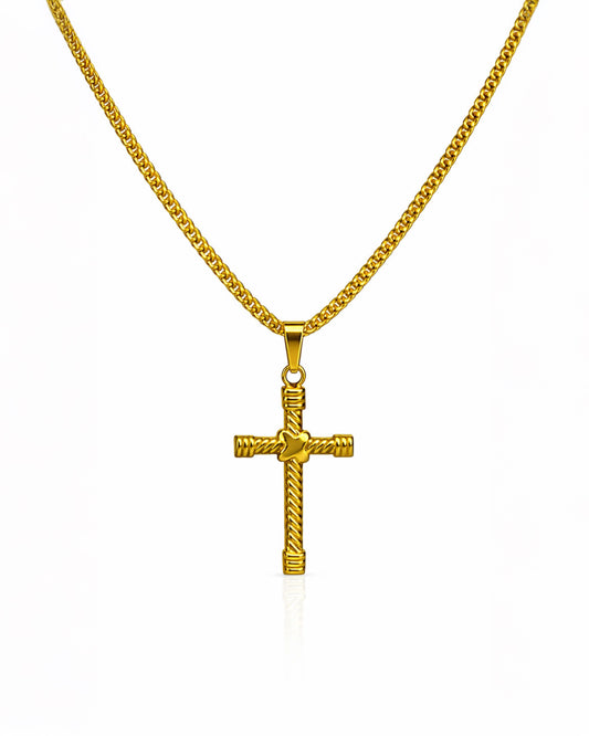CRUZ TRAMA ROYAL GOLD | CADENA + DIJE Acero 316L Inoxidable