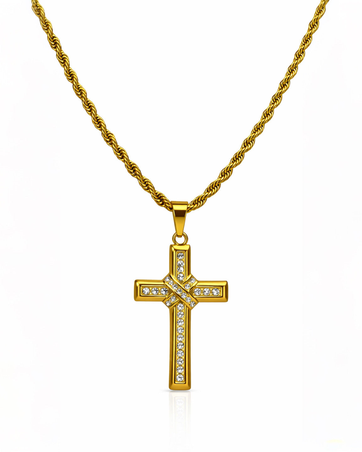 CRUZ DIAMANTÉ IMPERIAL GOLD | CADENA + DIJE Acero 316L Inoxidable