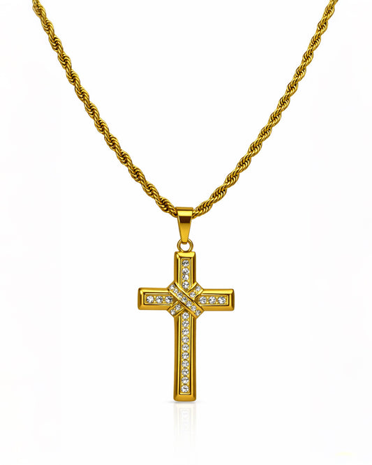 CRUZ DIAMANTÉ IMPERIAL GOLD | CADENA + DIJE Acero 316L Inoxidable