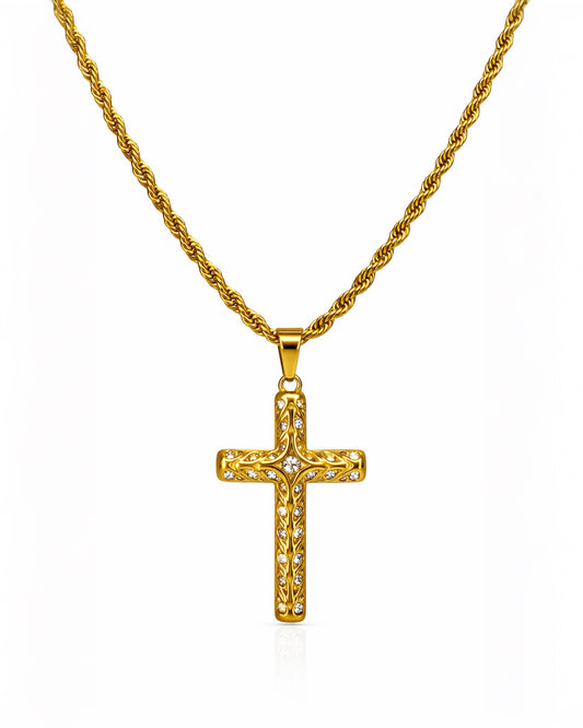 CRUZ HERENCIA REAL GOLD | CADENA + DIJE Acero 316L Inoxidable