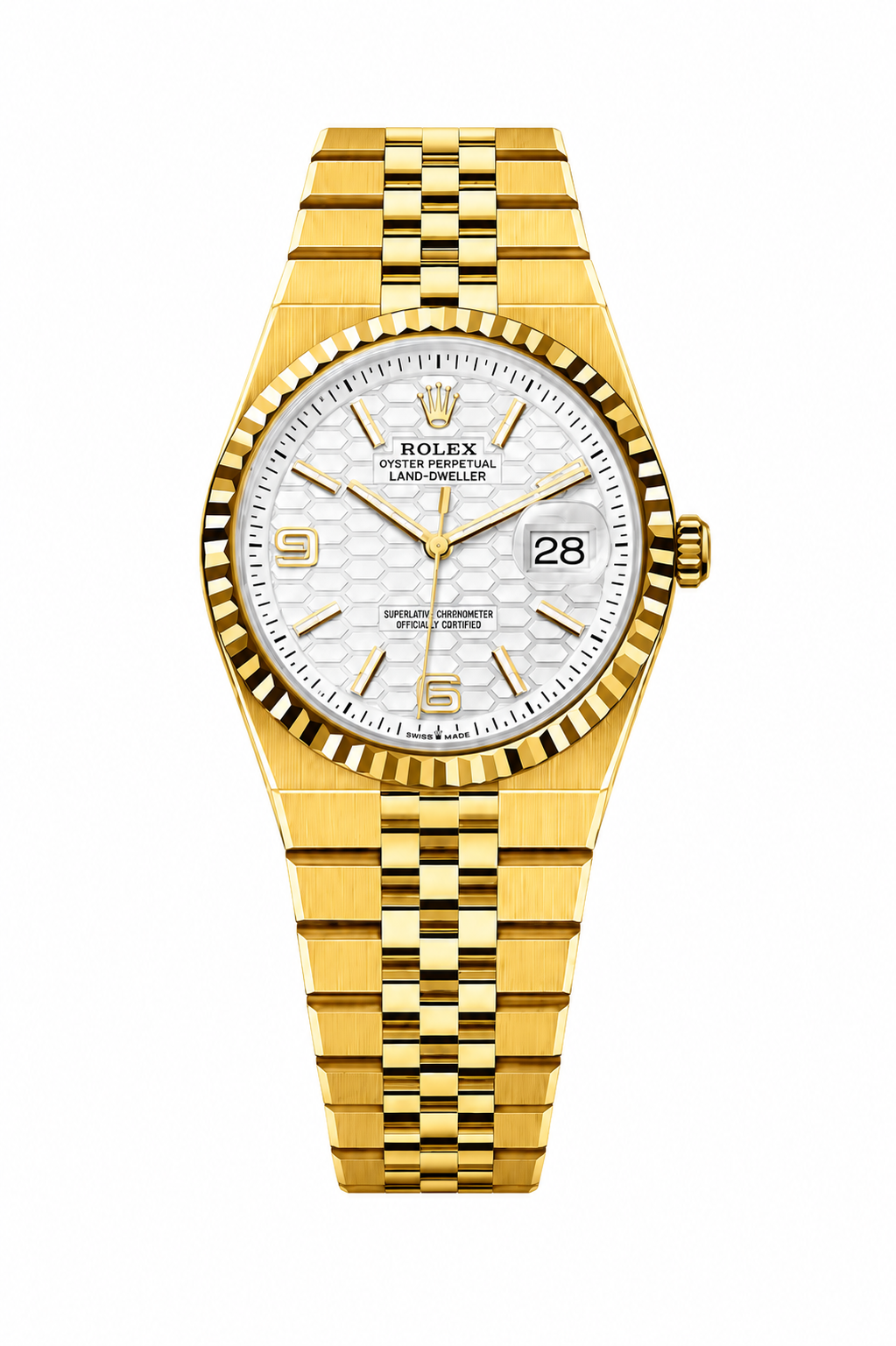 Oyster Perpetual Land-
Dweller with a white hexagonal pattern dial GOLD
