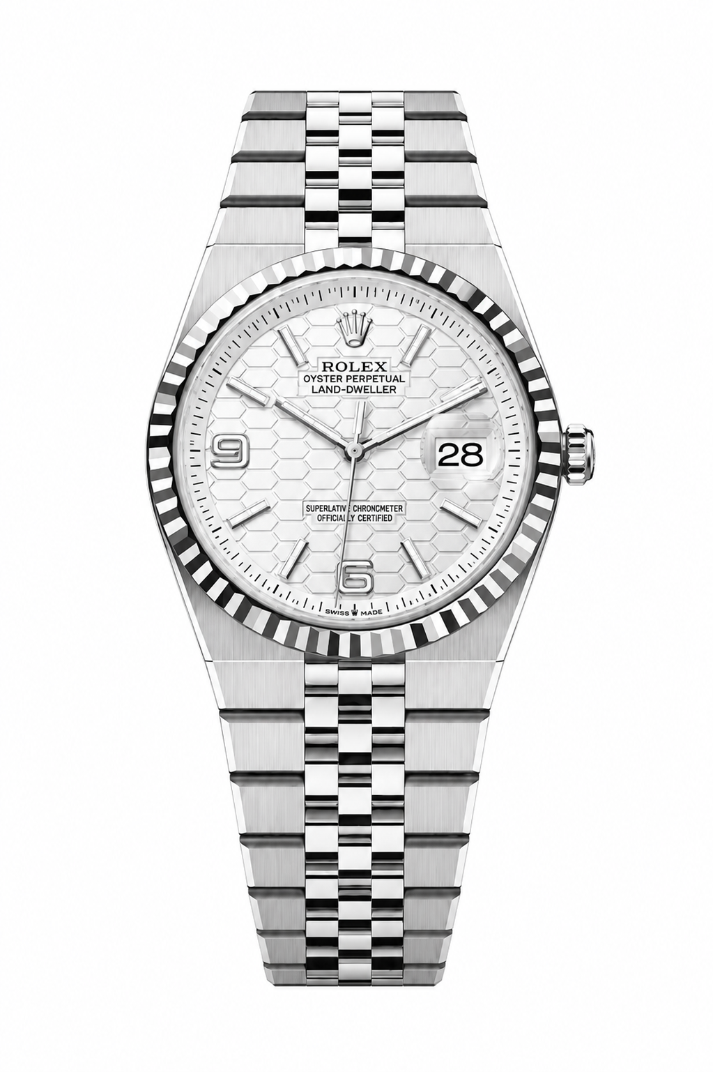 Oyster Perpetual Land-
Dweller with a white hexagonal pattern dial SILVER